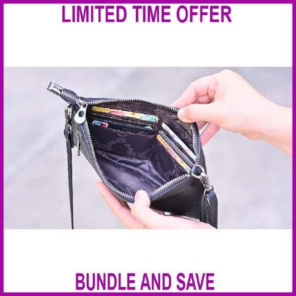 Genuine Leather Wristlet Clutch Crossbody Bag with Adjustable Strap